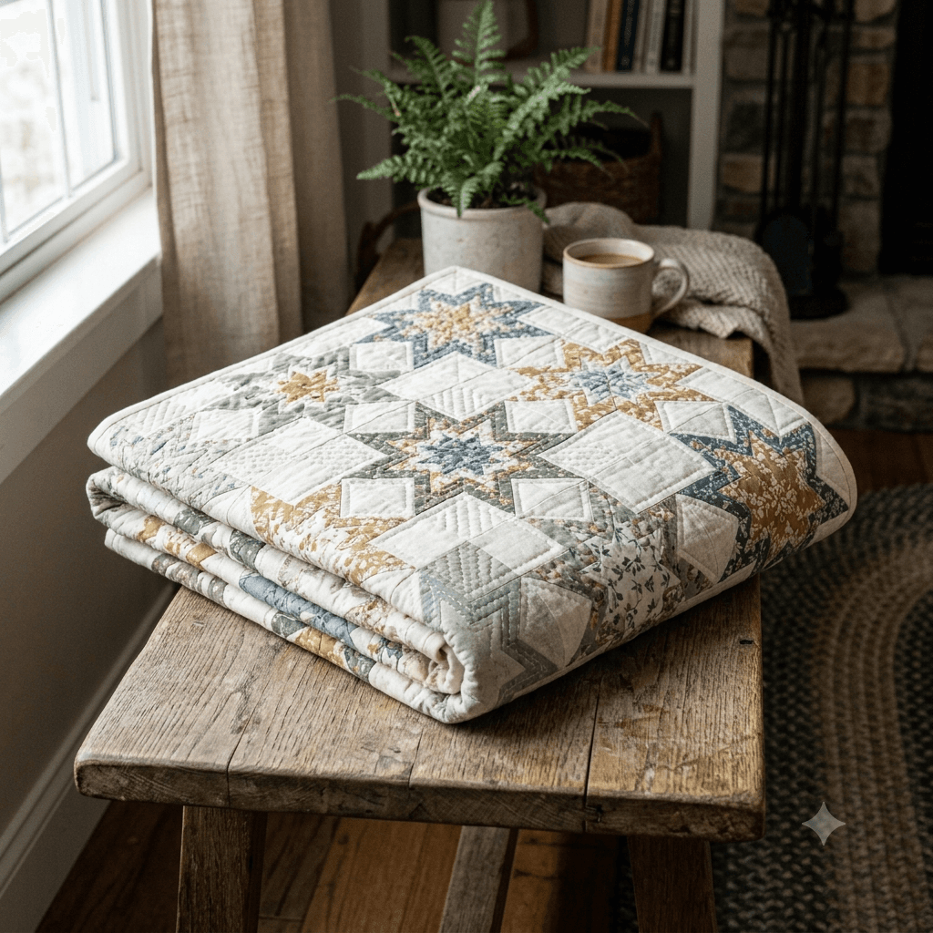Floral Star Quilt Pattern, Modern Winter Design