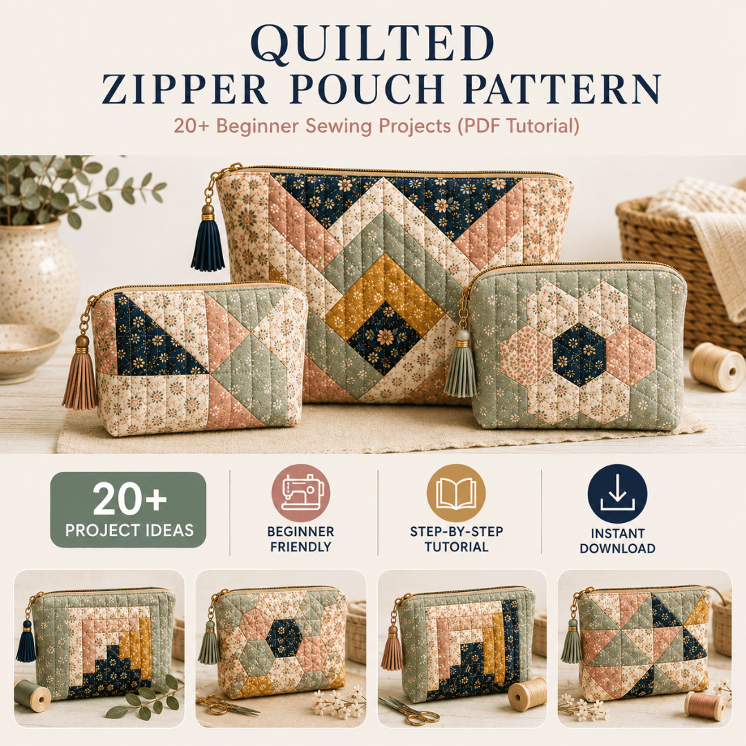 Quilted Zipper Pouch Pattern, Beginner Sewing Projects Guide