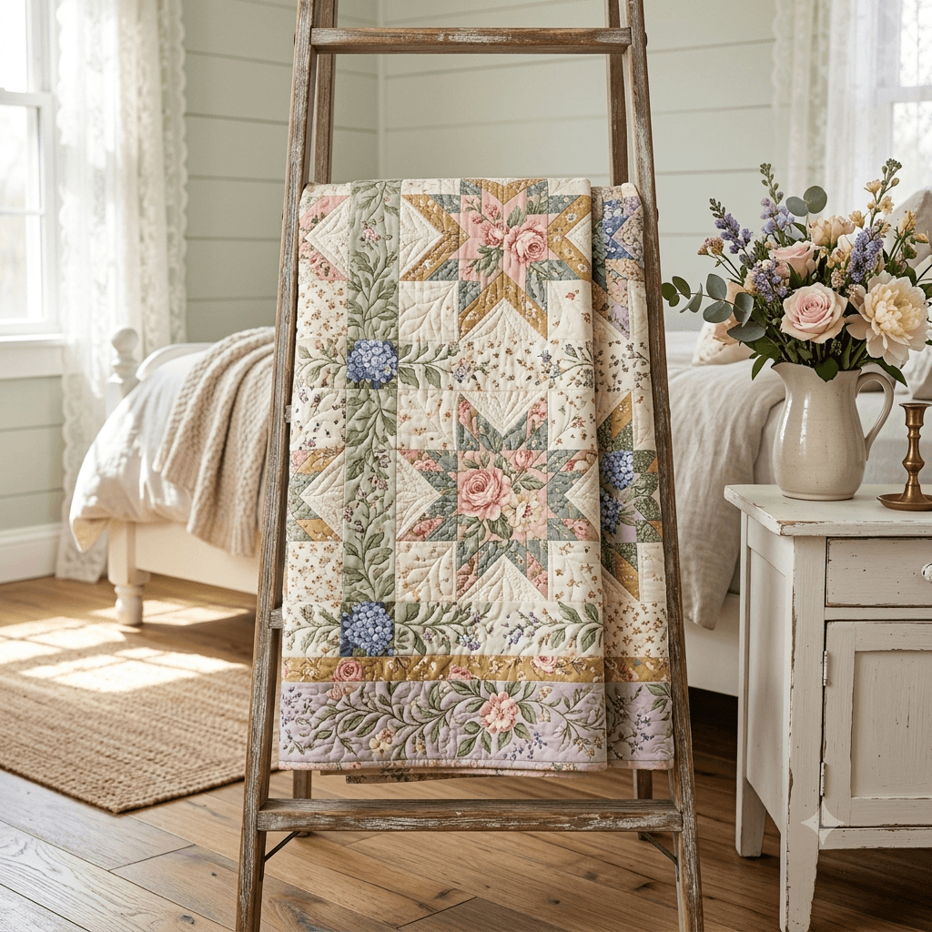 Stars & Flowers Quilt Pattern PDF, Instant Download