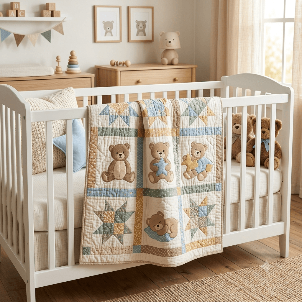 Baby Bear Quilt Pattern, 44 x 48 Inches, Instant Download