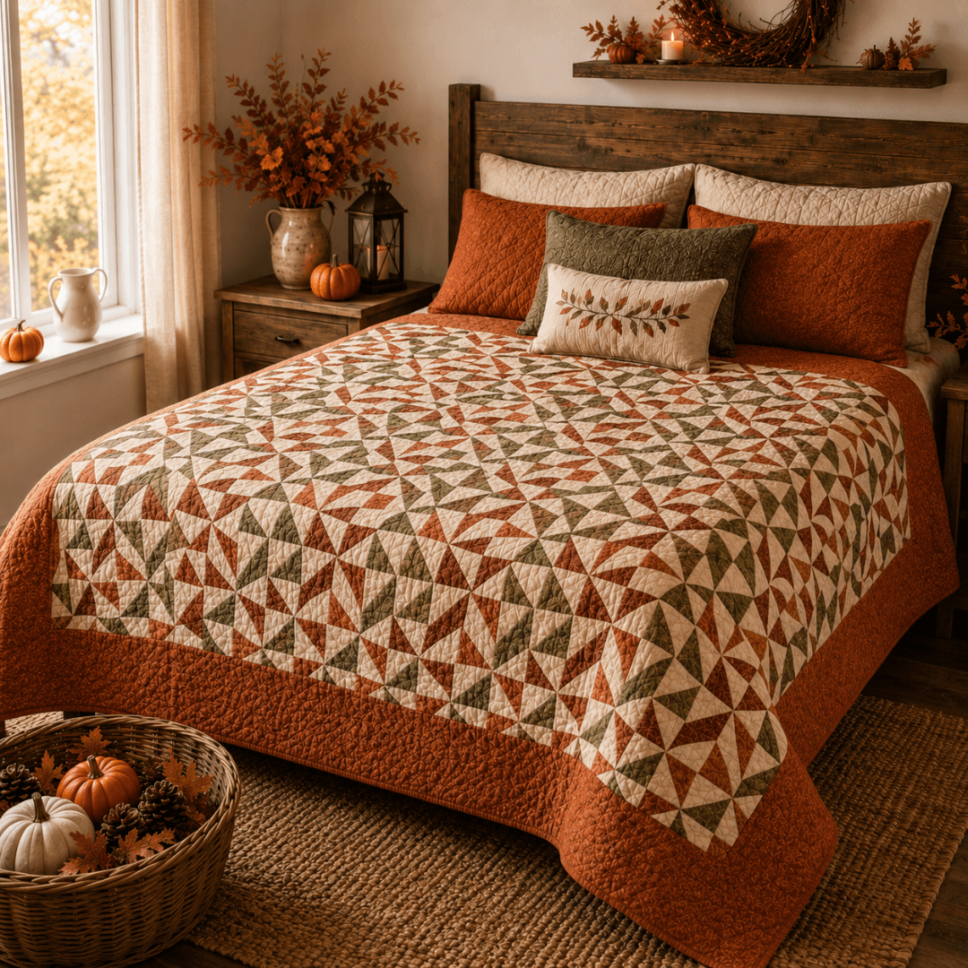 Fall Quilt Pattern, Autumn Harvest Star Bed Quilt