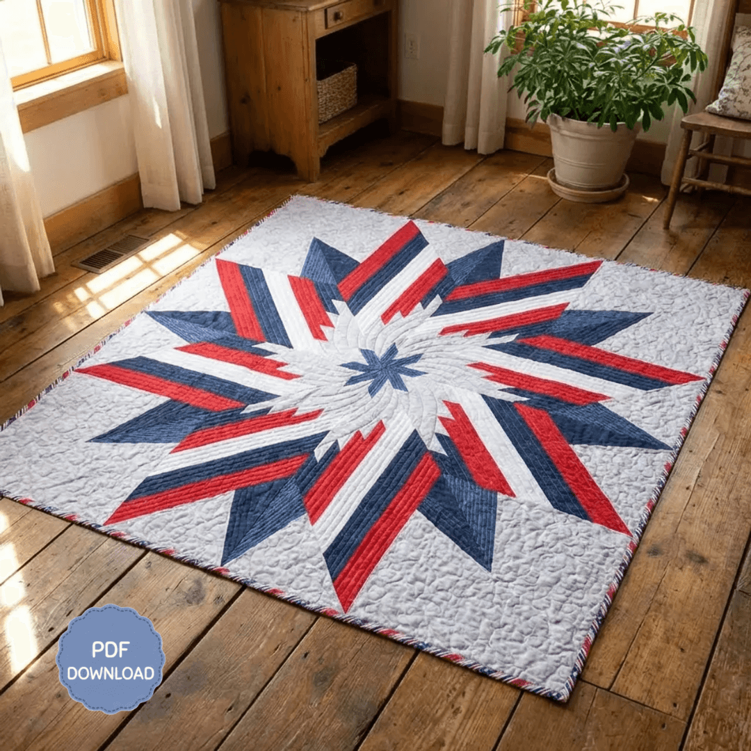 Red White & Blue Star Quilt Pattern, Instant Download