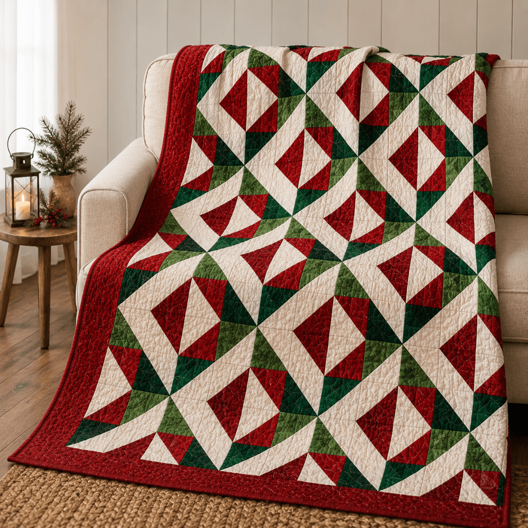 Christmas Quilt Pattern, Evergreen Holiday Patchwork Design