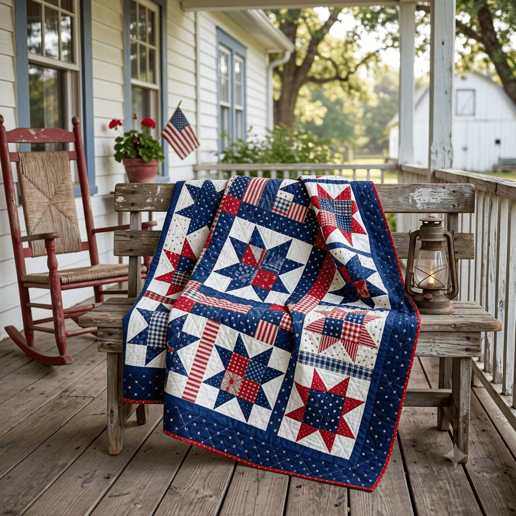 Red White & Blue Star Quilt Pattern, Instant Download